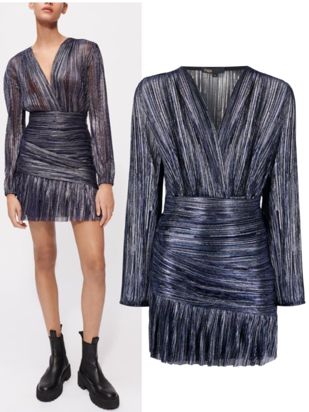 MAJE Fully Draped Lame dress F 38 US M